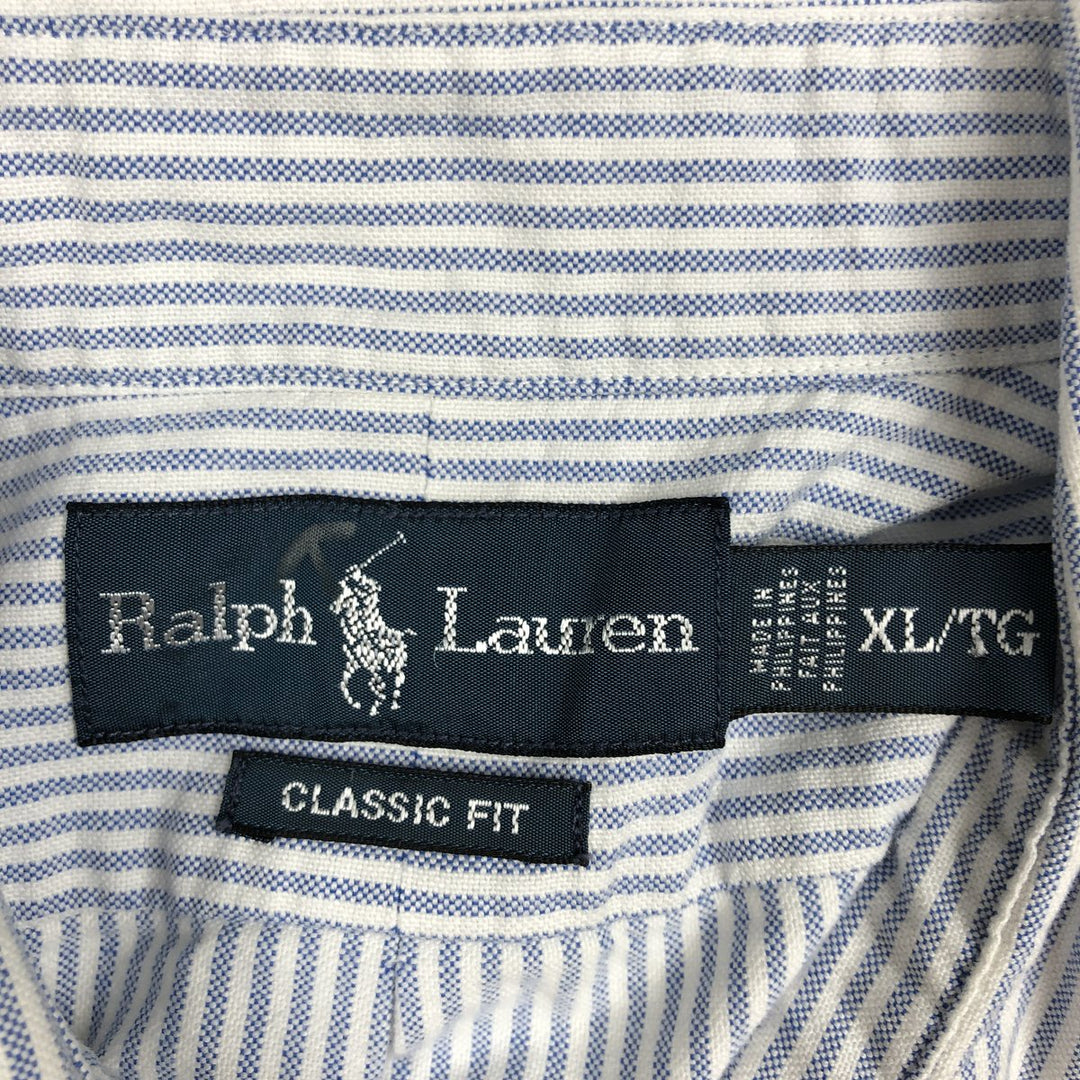 Ralph Lauren Classic Fit Short Sleeve Button Down Striped Shirt Men's XL cotton navy blue type Vintage Second Hand