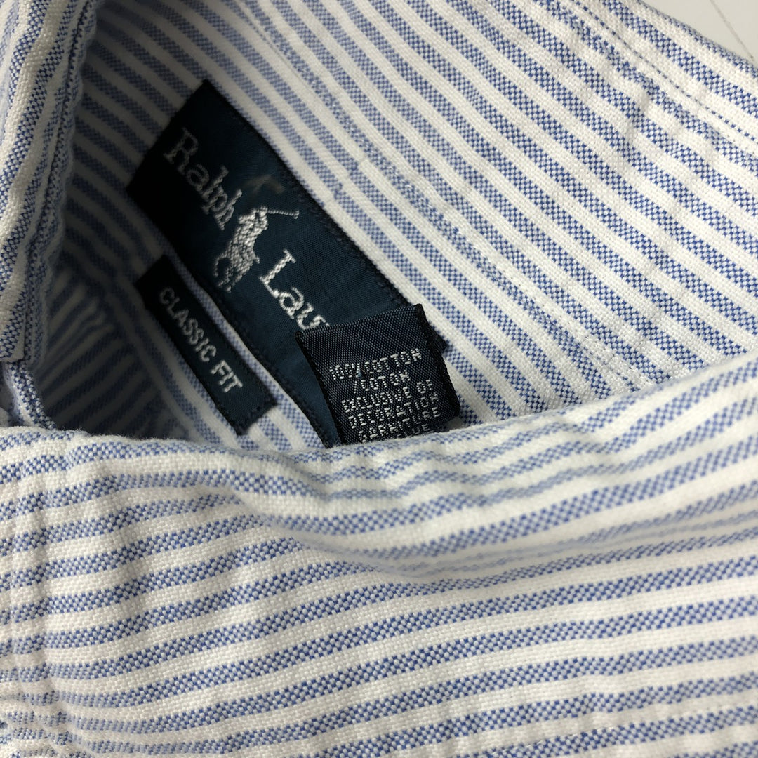 Ralph Lauren Classic Fit Short Sleeve Button Down Striped Shirt Men's XL cotton navy blue type Vintage Second Hand