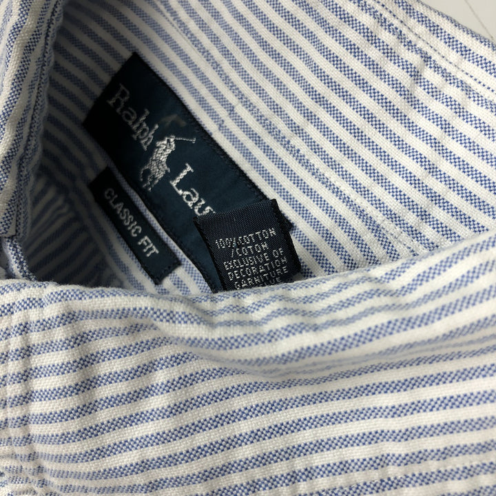 Ralph Lauren Classic Fit Short Sleeve Button Down Striped Shirt Men's XL cotton navy blue type Vintage Second Hand