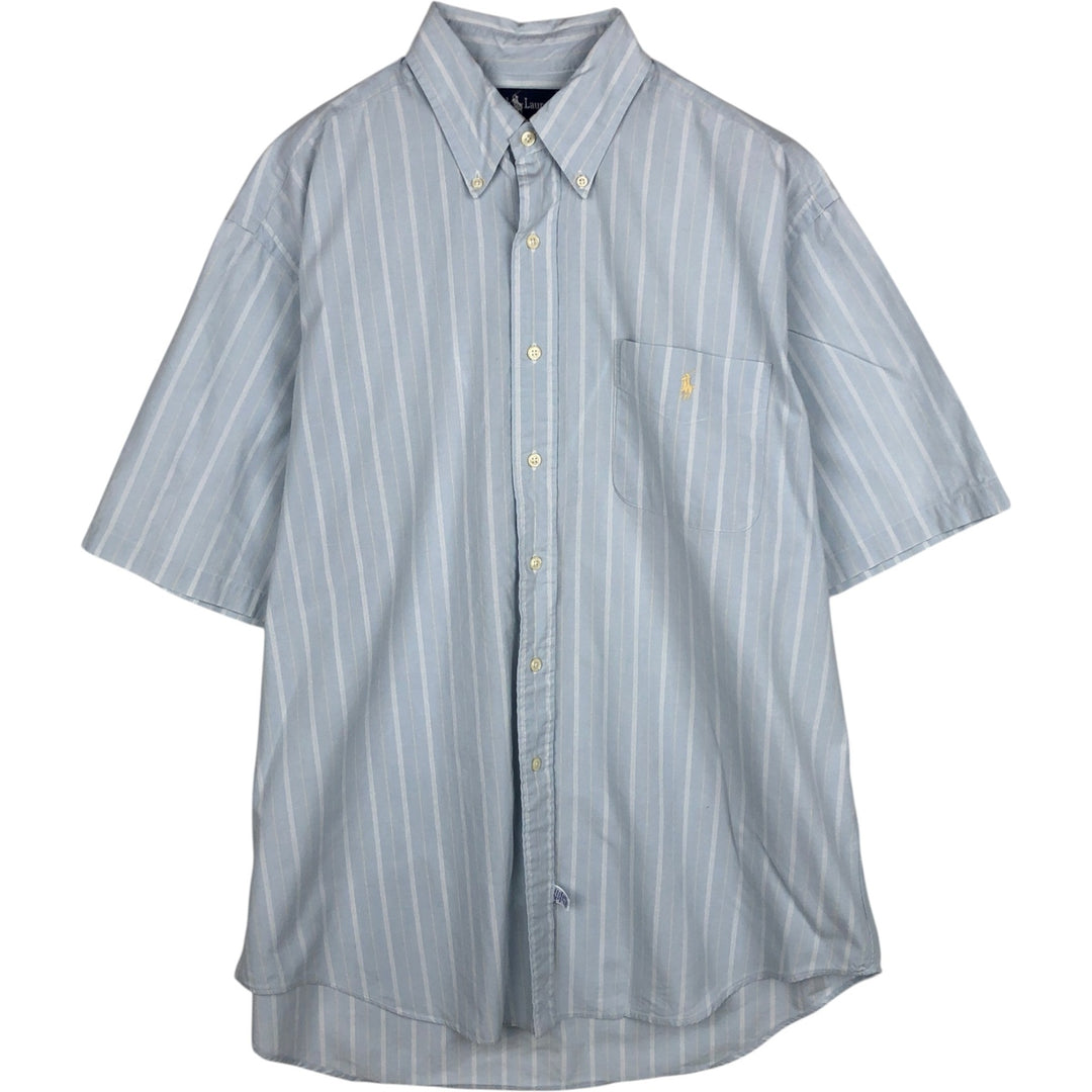 Ralph Lauren TILDEN Multi-stripe Short-Sleeve Button-Down Striped Shirt, Men's Size L (approx.) cotton Blue type light blue Vintage Second Hand