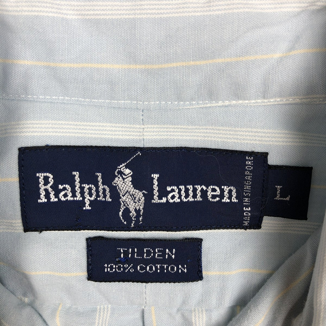 Ralph Lauren TILDEN Multi-stripe Short-Sleeve Button-Down Striped Shirt, Men's Size L (approx.) cotton Blue type light blue Vintage Second Hand