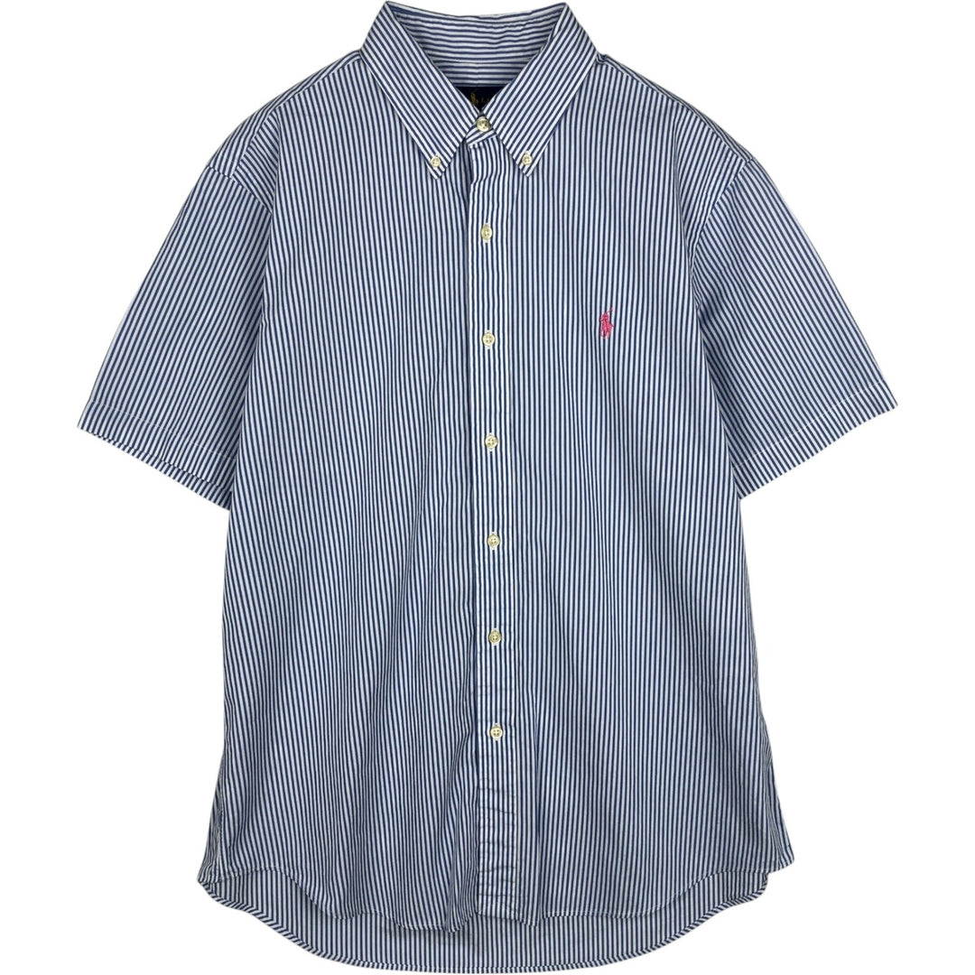 Ralph Lauren short sleeve button down striped shirt, men's size L cotton Navy blue Vintage Second Hand