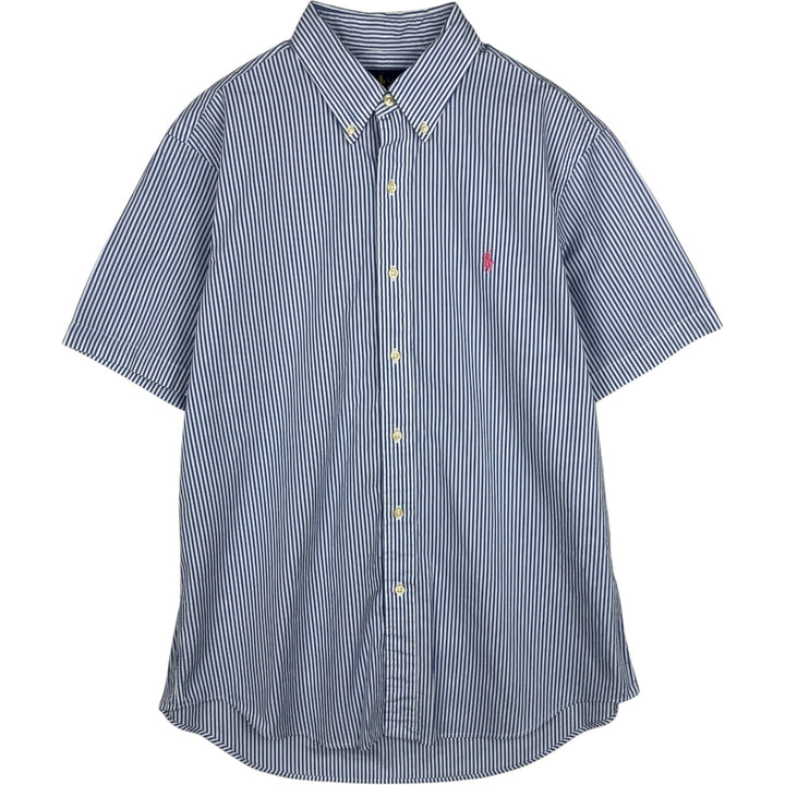 Ralph Lauren short sleeve button down striped shirt, men's size L cotton Navy blue Vintage Second Hand