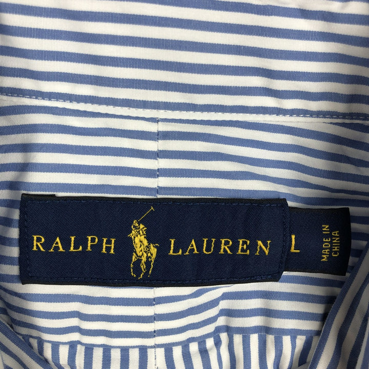 Ralph Lauren short sleeve button down striped shirt, men's size L cotton Navy blue Vintage Second Hand
