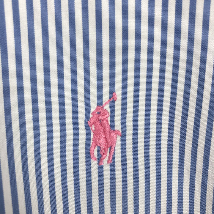 Ralph Lauren short sleeve button down striped shirt, men's size L cotton Navy blue Vintage Second Hand