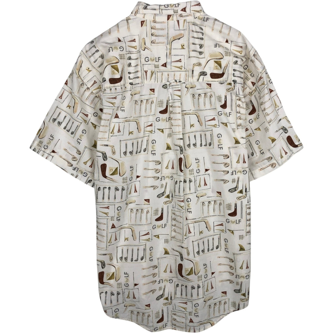 Ralph Lauren CHAPS short-sleeved button-down shirt with all-over golf pattern, men's size L (approx.) cotton white type Vintage Second Hand
