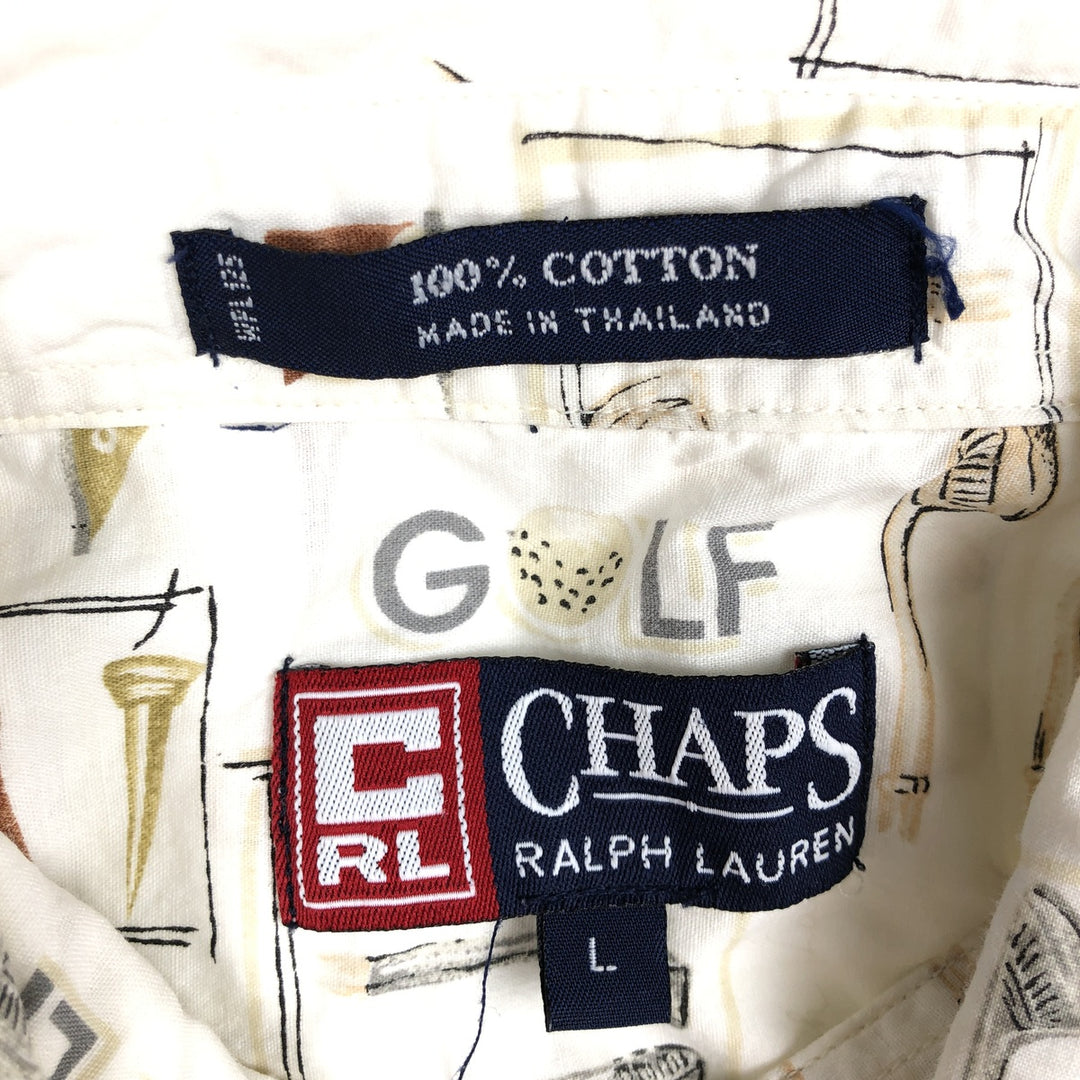 Ralph Lauren CHAPS short-sleeved button-down shirt with all-over golf pattern, men's size L (approx.) cotton white type Vintage Second Hand