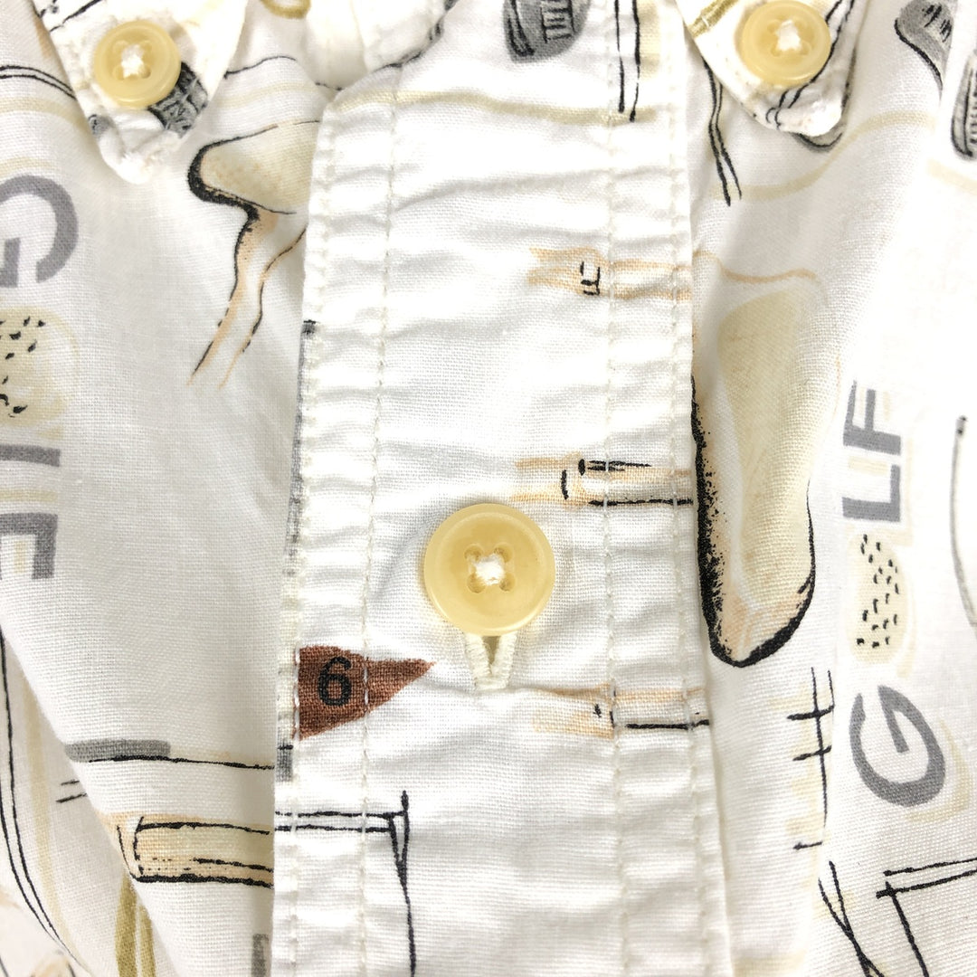 Ralph Lauren CHAPS short-sleeved button-down shirt with all-over golf pattern, men's size L (approx.) cotton white type Vintage Second Hand