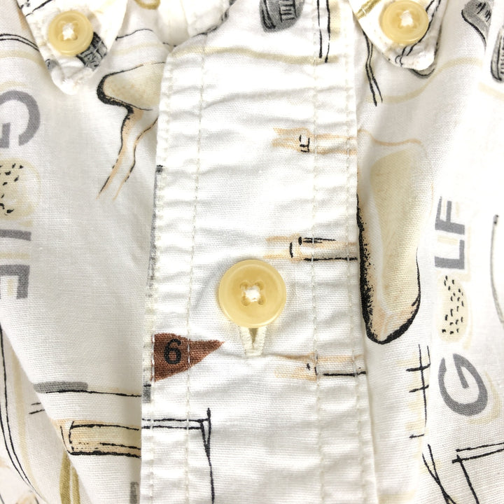 Ralph Lauren CHAPS short-sleeved button-down shirt with all-over golf pattern, men's size L (approx.) cotton white type Vintage Second Hand
