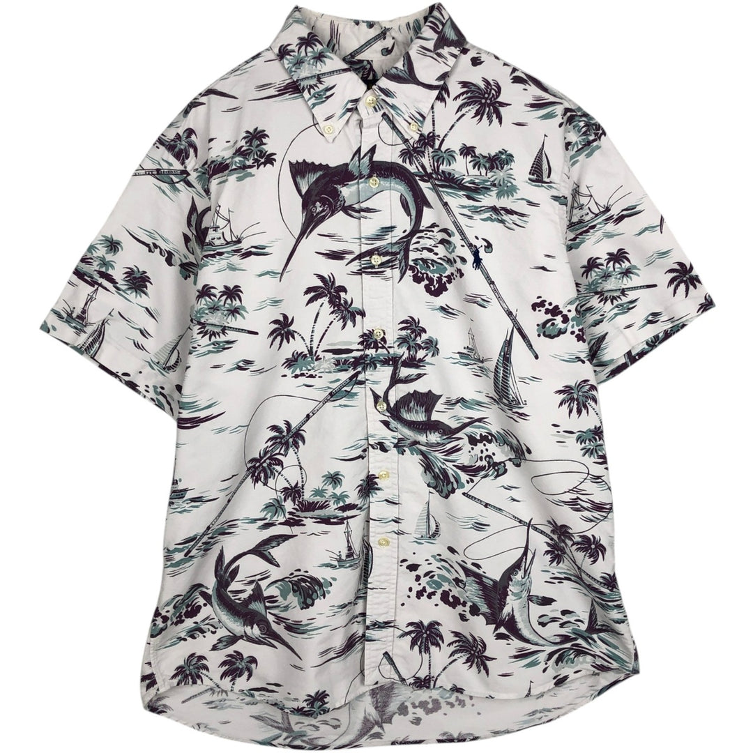Ralph Lauren all-over print short-sleeved button-down shirt, men's size L cotton white type Vintage Second Hand