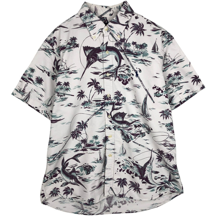 Ralph Lauren all-over print short-sleeved button-down shirt, men's size L cotton white type Vintage Second Hand
