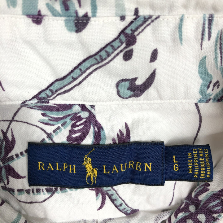 Ralph Lauren all-over print short-sleeved button-down shirt, men's size L cotton white type Vintage Second Hand