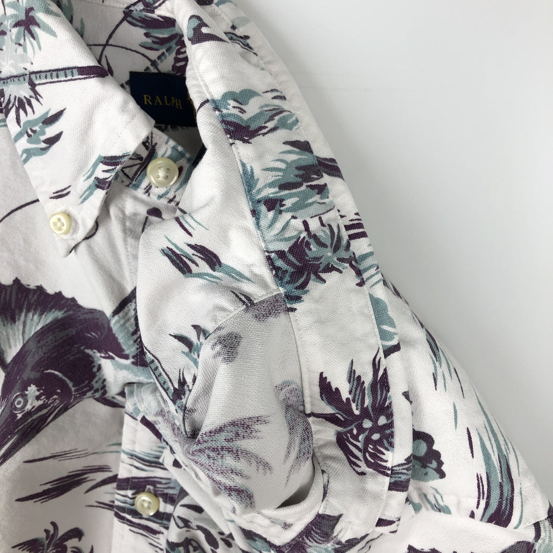 Ralph Lauren all-over print short-sleeved button-down shirt, men's size L cotton white type Vintage Second Hand