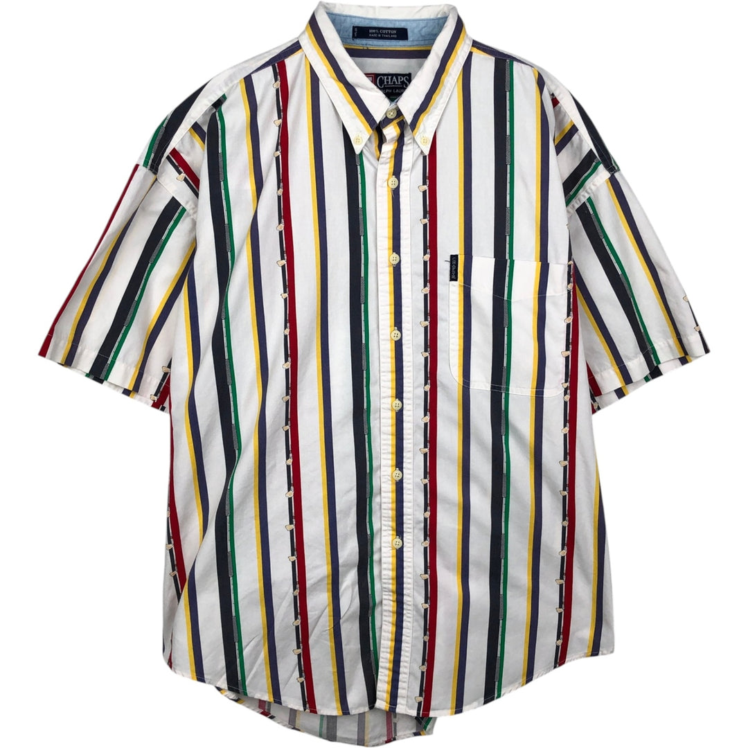 Ralph Lauren CHAPS Multi-stripe Short-Sleeve Button-Down Striped Shirt, Men's Size XL (approx.) cotton white type Vintage Second Hand