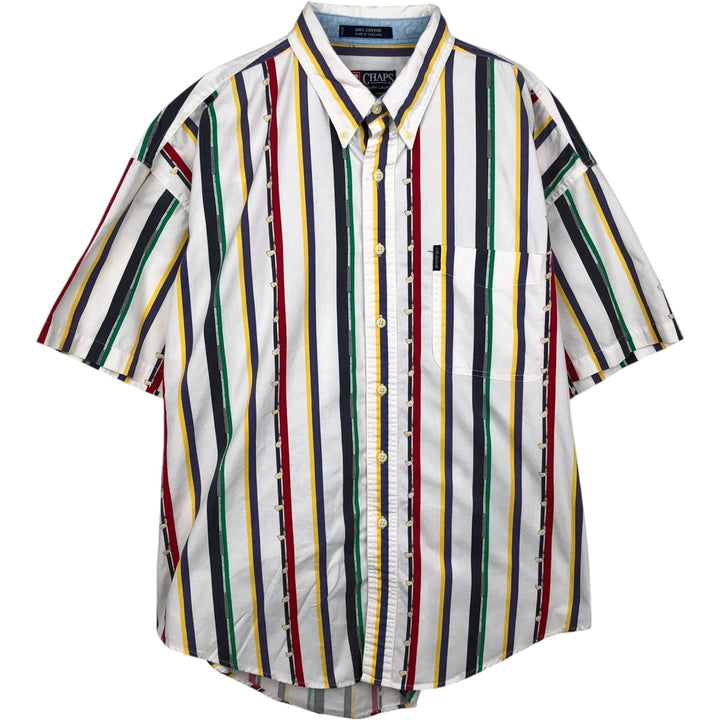 Ralph Lauren CHAPS Multi-stripe Short-Sleeve Button-Down Striped Shirt, Men's Size XL (approx.) cotton white type Vintage Second Hand
