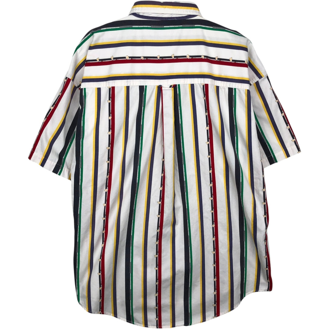 Ralph Lauren CHAPS Multi-stripe Short-Sleeve Button-Down Striped Shirt, Men's Size XL (approx.) cotton white type Vintage Second Hand