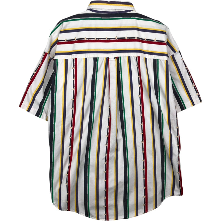 Ralph Lauren CHAPS Multi-stripe Short-Sleeve Button-Down Striped Shirt, Men's Size XL (approx.) cotton white type Vintage Second Hand