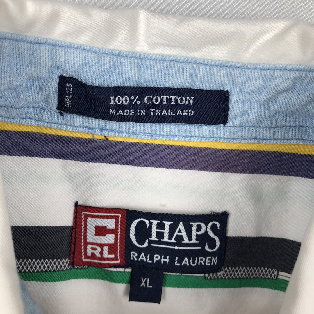 Ralph Lauren CHAPS Multi-stripe Short-Sleeve Button-Down Striped Shirt, Men's Size XL (approx.) cotton white type Vintage Second Hand