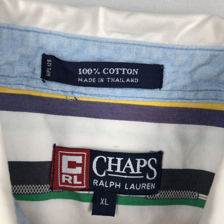 Ralph Lauren CHAPS Multi-stripe Short-Sleeve Button-Down Striped Shirt, Men's Size XL (approx.) cotton white type Vintage Second Hand