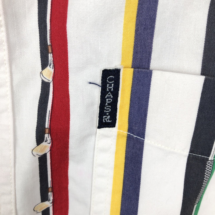 Ralph Lauren CHAPS Multi-stripe Short-Sleeve Button-Down Striped Shirt, Men's Size XL (approx.) cotton white type Vintage Second Hand