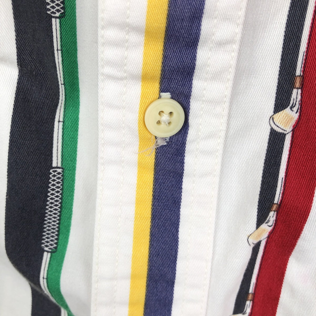 Ralph Lauren CHAPS Multi-stripe Short-Sleeve Button-Down Striped Shirt, Men's Size XL (approx.) cotton white type Vintage Second Hand