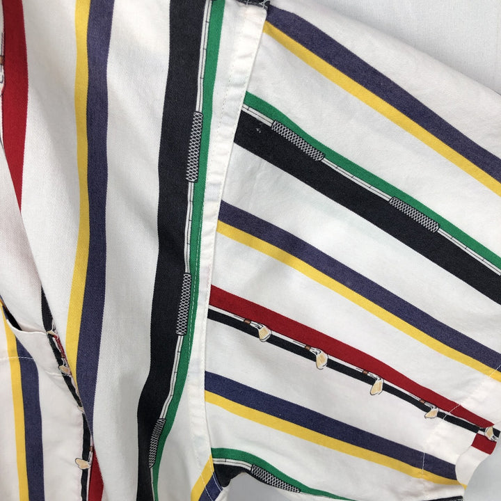 Ralph Lauren CHAPS Multi-stripe Short-Sleeve Button-Down Striped Shirt, Men's Size XL (approx.) cotton white type Vintage Second Hand