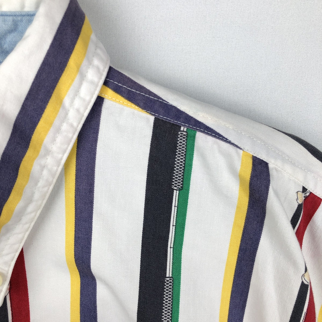 Ralph Lauren CHAPS Multi-stripe Short-Sleeve Button-Down Striped Shirt, Men's Size XL (approx.) cotton white type Vintage Second Hand