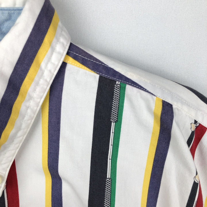Ralph Lauren CHAPS Multi-stripe Short-Sleeve Button-Down Striped Shirt, Men's Size XL (approx.) cotton white type Vintage Second Hand