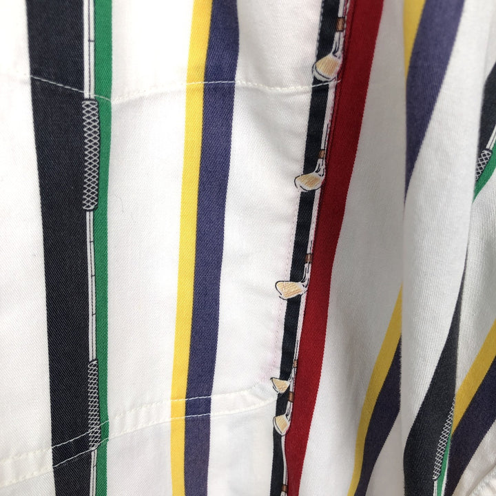 Ralph Lauren CHAPS Multi-stripe Short-Sleeve Button-Down Striped Shirt, Men's Size XL (approx.) cotton white type Vintage Second Hand