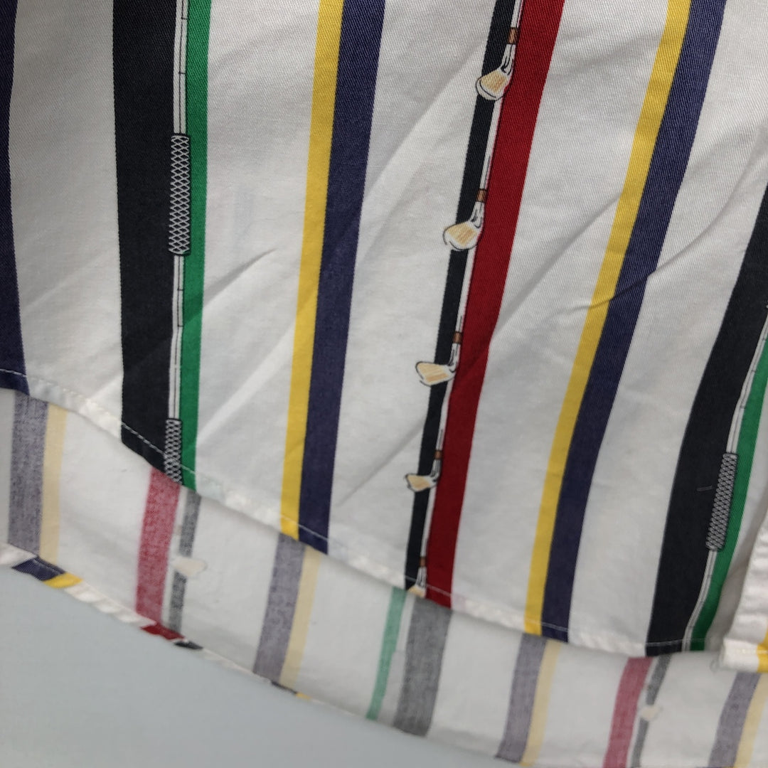 Ralph Lauren CHAPS Multi-stripe Short-Sleeve Button-Down Striped Shirt, Men's Size XL (approx.) cotton white type Vintage Second Hand