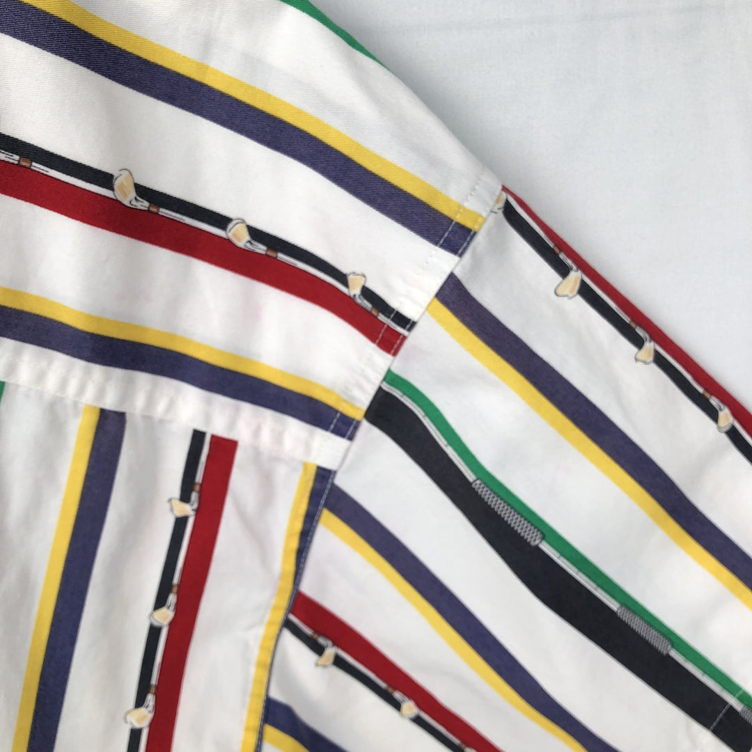 Ralph Lauren CHAPS Multi-stripe Short-Sleeve Button-Down Striped Shirt, Men's Size XL (approx.) cotton white type Vintage Second Hand