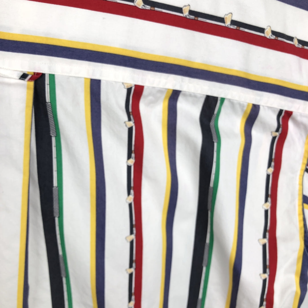 Ralph Lauren CHAPS Multi-stripe Short-Sleeve Button-Down Striped Shirt, Men's Size XL (approx.) cotton white type Vintage Second Hand