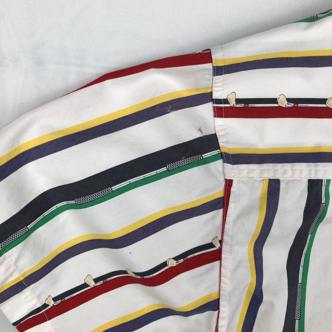 Ralph Lauren CHAPS Multi-stripe Short-Sleeve Button-Down Striped Shirt, Men's Size XL (approx.) cotton white type Vintage Second Hand