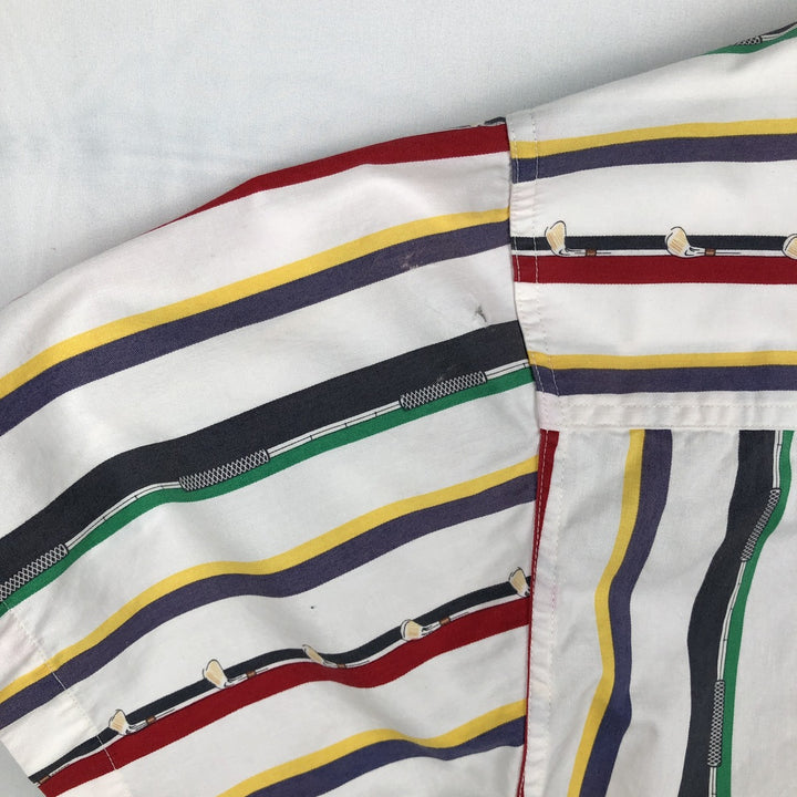 Ralph Lauren CHAPS Multi-stripe Short-Sleeve Button-Down Striped Shirt, Men's Size XL (approx.) cotton white type Vintage Second Hand