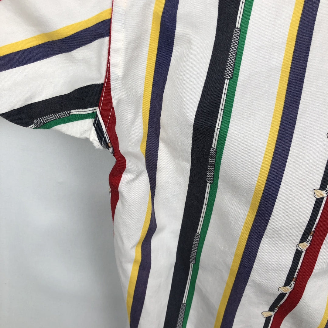 Ralph Lauren CHAPS Multi-stripe Short-Sleeve Button-Down Striped Shirt, Men's Size XL (approx.) cotton white type Vintage Second Hand