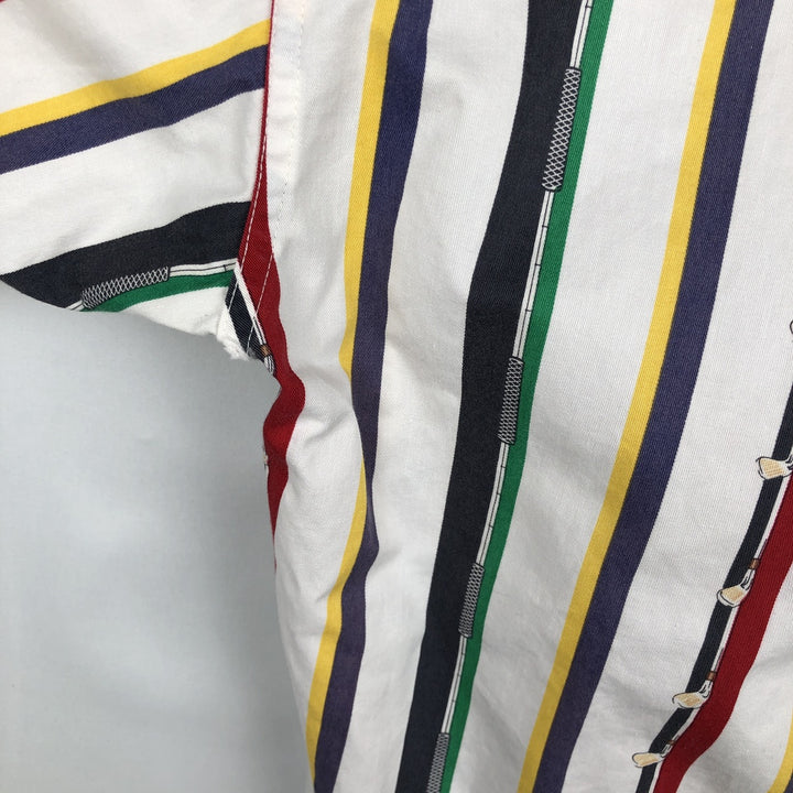 Ralph Lauren CHAPS Multi-stripe Short-Sleeve Button-Down Striped Shirt, Men's Size XL (approx.) cotton white type Vintage Second Hand