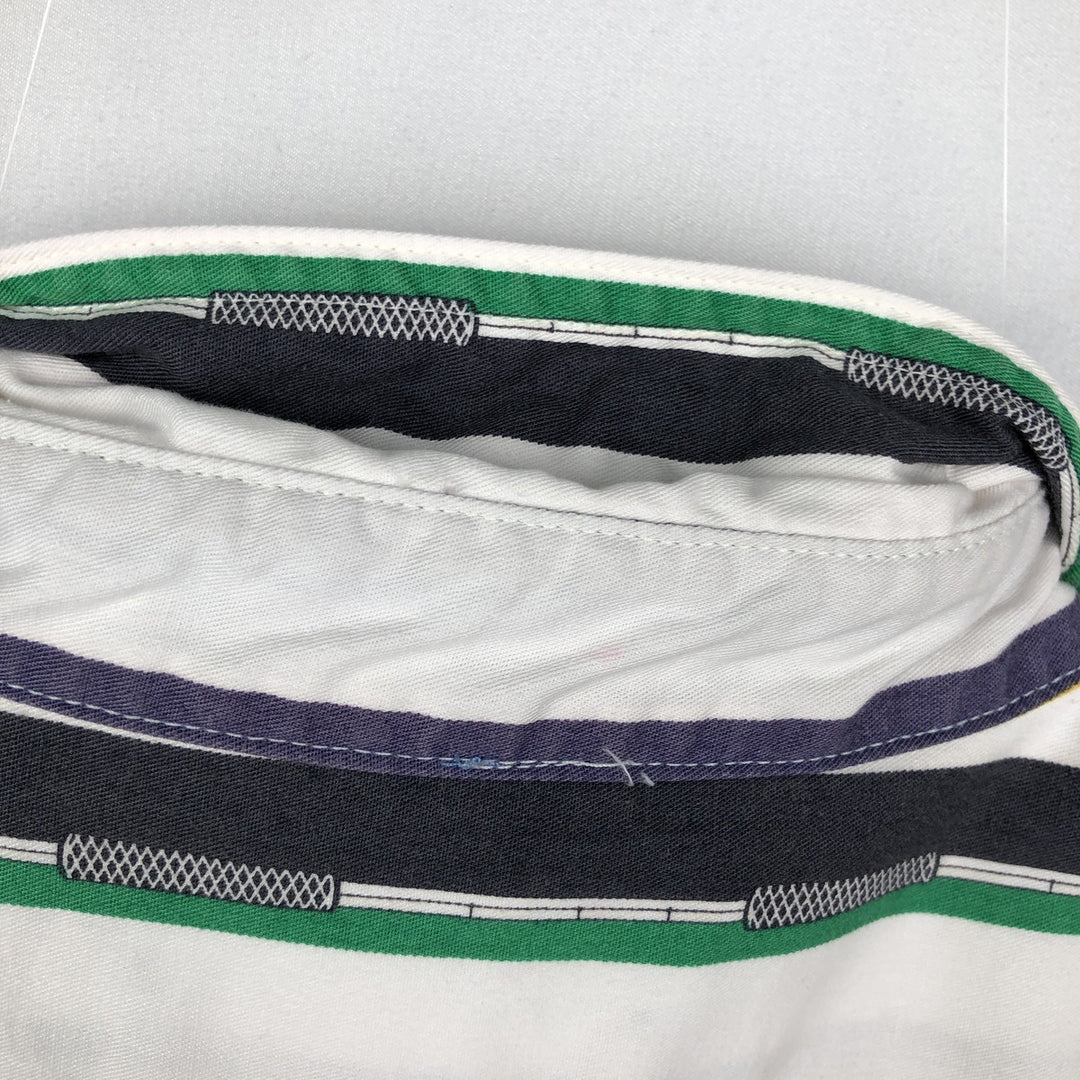 Ralph Lauren CHAPS Multi-stripe Short-Sleeve Button-Down Striped Shirt, Men's Size XL (approx.) cotton white type Vintage Second Hand