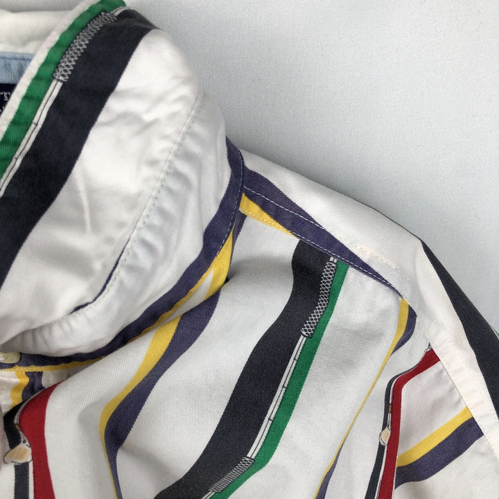 Ralph Lauren CHAPS Multi-stripe Short-Sleeve Button-Down Striped Shirt, Men's Size XL (approx.) cotton white type Vintage Second Hand