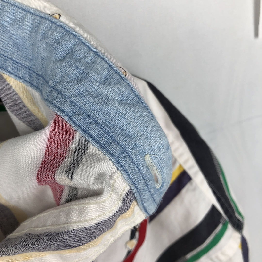 Ralph Lauren CHAPS Multi-stripe Short-Sleeve Button-Down Striped Shirt, Men's Size XL (approx.) cotton white type Vintage Second Hand