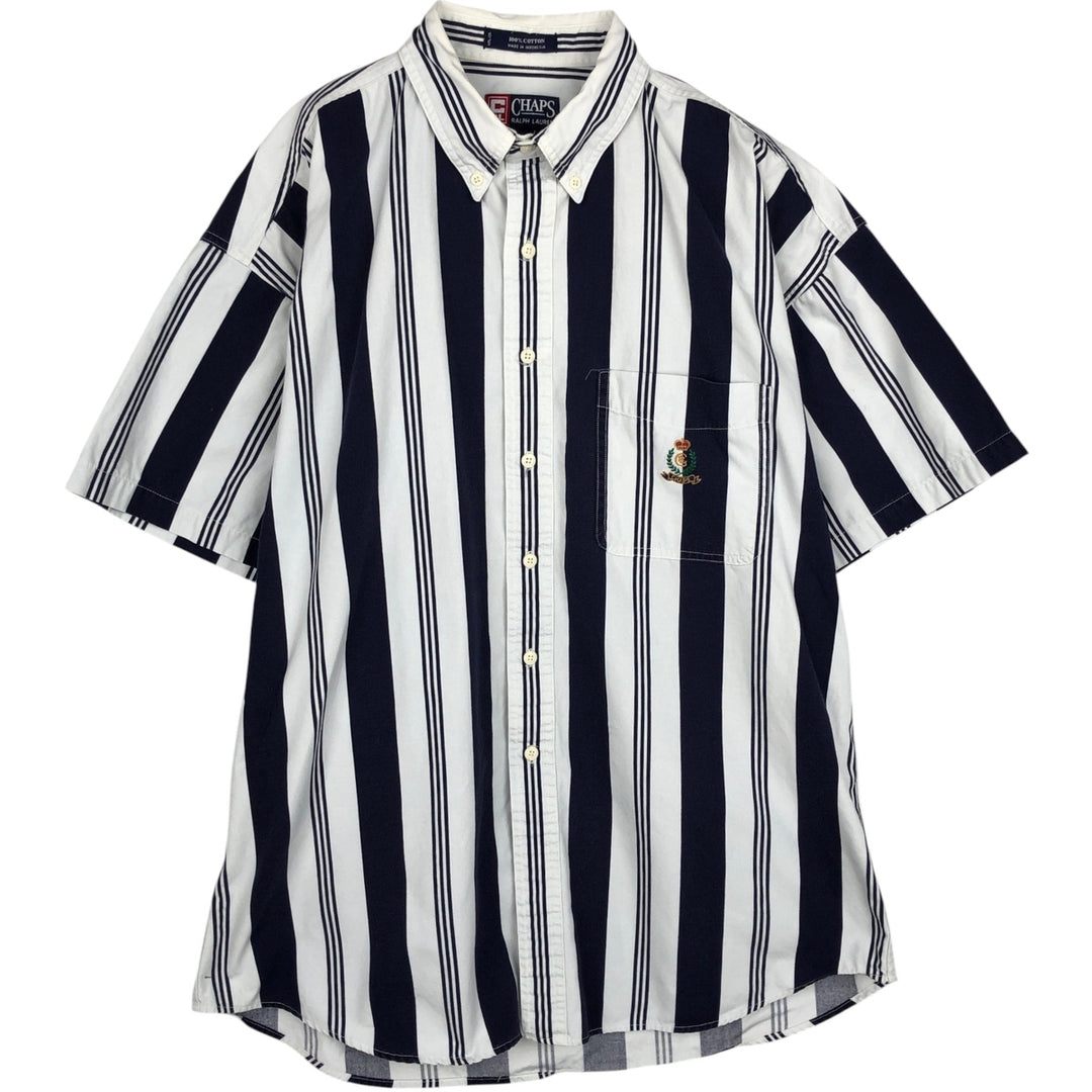 Ralph Lauren CHAPS Multi-stripe Short-Sleeve Button-Down Striped Shirt, Men's Size L (approx.) cotton navy blue type Vintage Second Hand