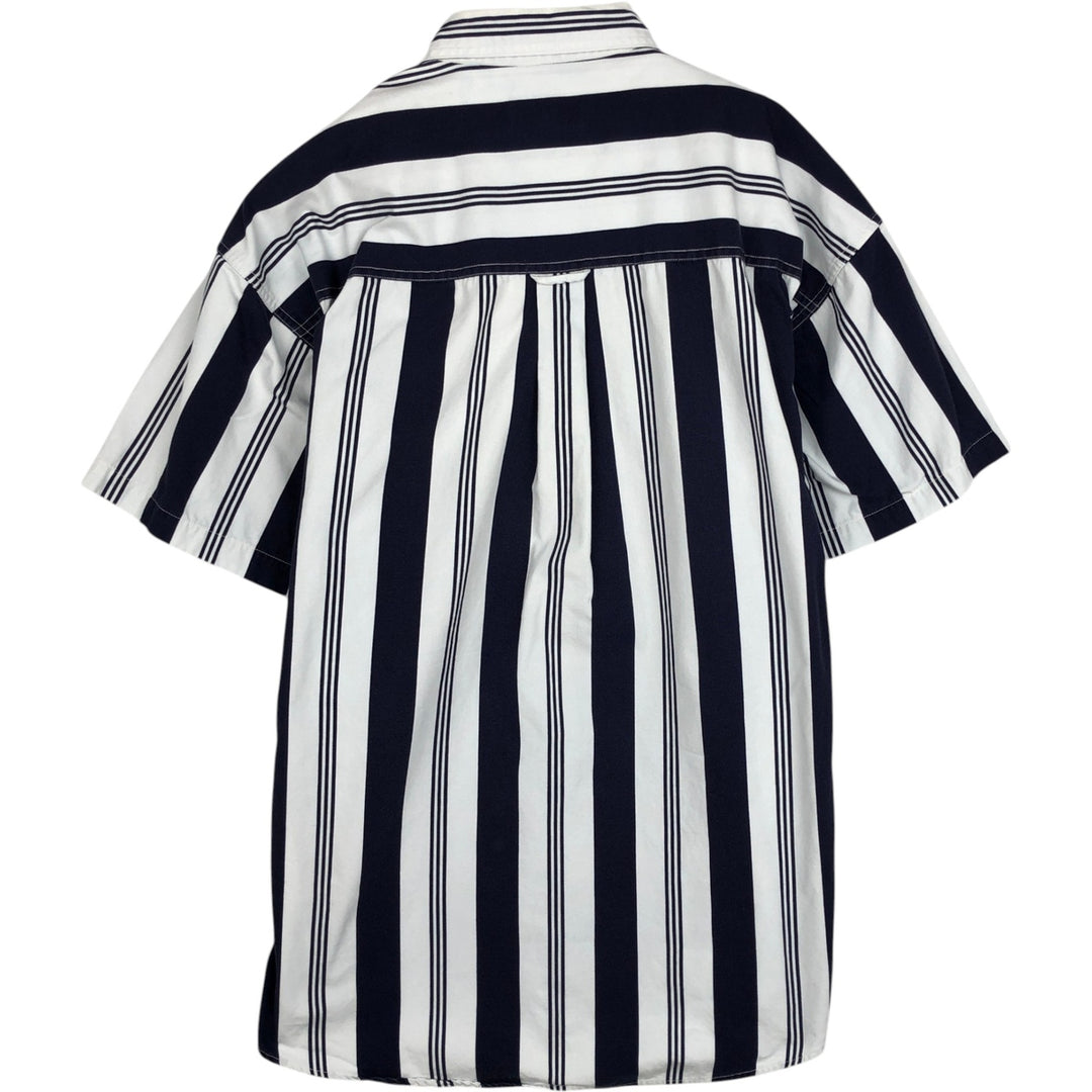 Ralph Lauren CHAPS Multi-stripe Short-Sleeve Button-Down Striped Shirt, Men's Size L (approx.) cotton navy blue type Vintage Second Hand