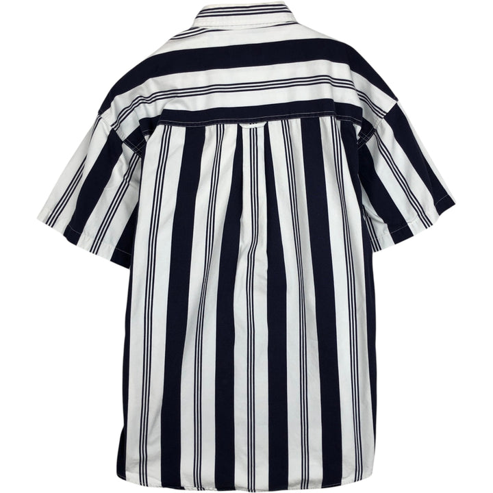 Ralph Lauren CHAPS Multi-stripe Short-Sleeve Button-Down Striped Shirt, Men's Size L (approx.) cotton navy blue type Vintage Second Hand