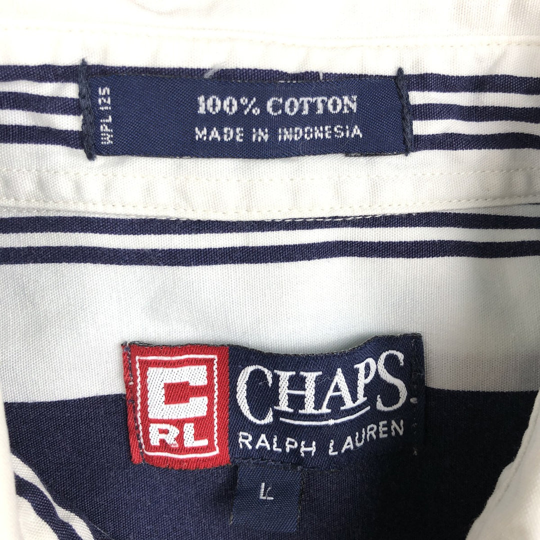 Ralph Lauren CHAPS Multi-stripe Short-Sleeve Button-Down Striped Shirt, Men's Size L (approx.) cotton navy blue type Vintage Second Hand
