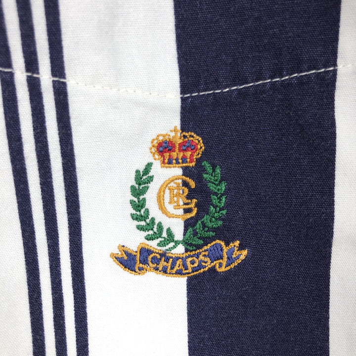 Ralph Lauren CHAPS Multi-stripe Short-Sleeve Button-Down Striped Shirt, Men's Size L (approx.) cotton navy blue type Vintage Second Hand