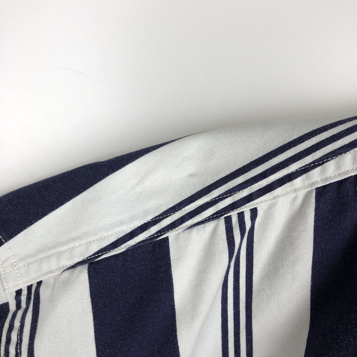 Ralph Lauren CHAPS Multi-stripe Short-Sleeve Button-Down Striped Shirt, Men's Size L (approx.) cotton navy blue type Vintage Second Hand