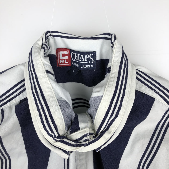 Ralph Lauren CHAPS Multi-stripe Short-Sleeve Button-Down Striped Shirt, Men's Size L (approx.) cotton navy blue type Vintage Second Hand