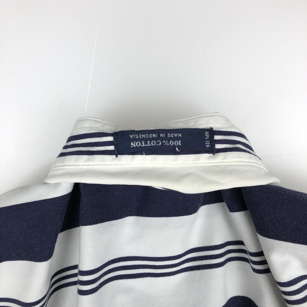 Ralph Lauren CHAPS Multi-stripe Short-Sleeve Button-Down Striped Shirt, Men's Size L (approx.) cotton navy blue type Vintage Second Hand