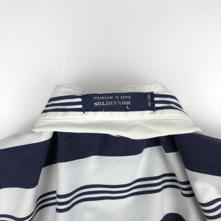 Ralph Lauren CHAPS Multi-stripe Short-Sleeve Button-Down Striped Shirt, Men's Size L (approx.) cotton navy blue type Vintage Second Hand