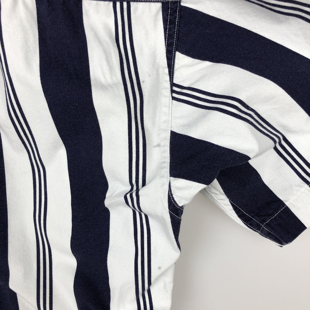 Ralph Lauren CHAPS Multi-stripe Short-Sleeve Button-Down Striped Shirt, Men's Size L (approx.) cotton navy blue type Vintage Second Hand