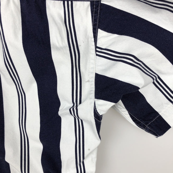 Ralph Lauren CHAPS Multi-stripe Short-Sleeve Button-Down Striped Shirt, Men's Size L (approx.) cotton navy blue type Vintage Second Hand